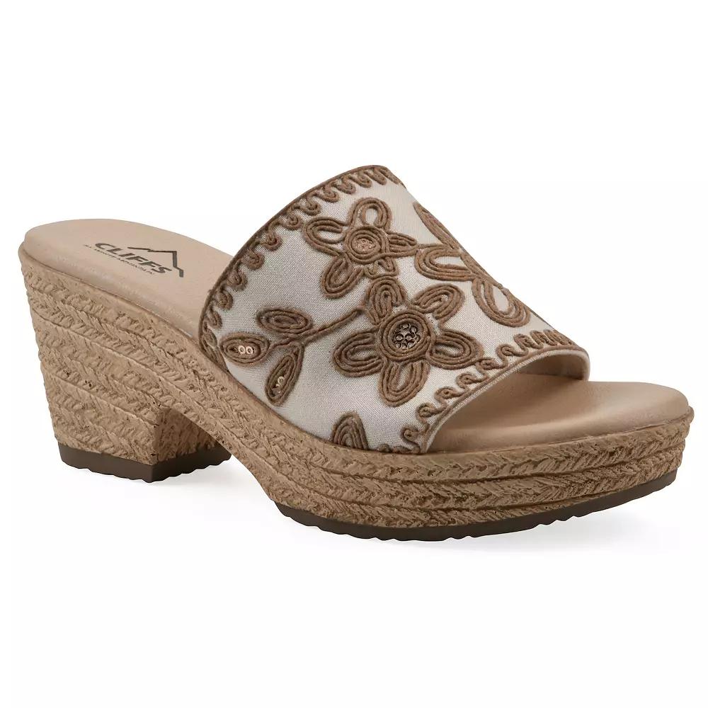 Cliffs by White Mountain Biancia Women's Floral Wedge Sandals, Size: 10 Medium, Natural  Fabric Product Image