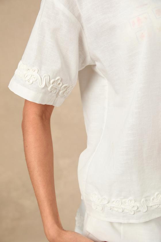 Ines White Linen Embroidered Swim Cover-Up Top Product Image