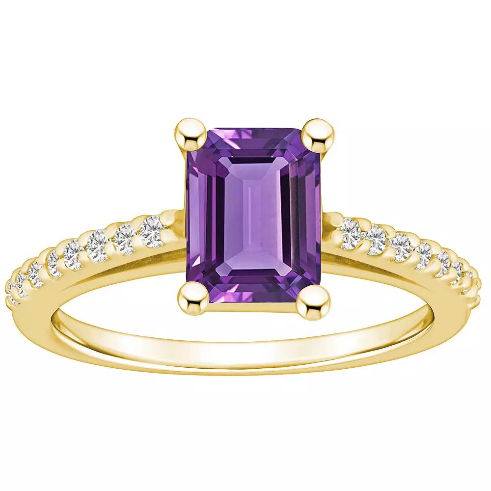 Alyson Layne 10k Gold Emerald Cut Gemstone 1/5 Carat T.W. Diamond Ring, Womens Purple Product Image