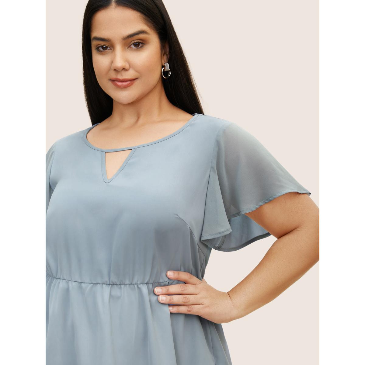 Plus Size Stone Round Neck Chiffon Patchwork Cut Out Blouse Women Work From Home Short sleeve Round Neck Work Blouses BloomChic 18-20/2X Product Image