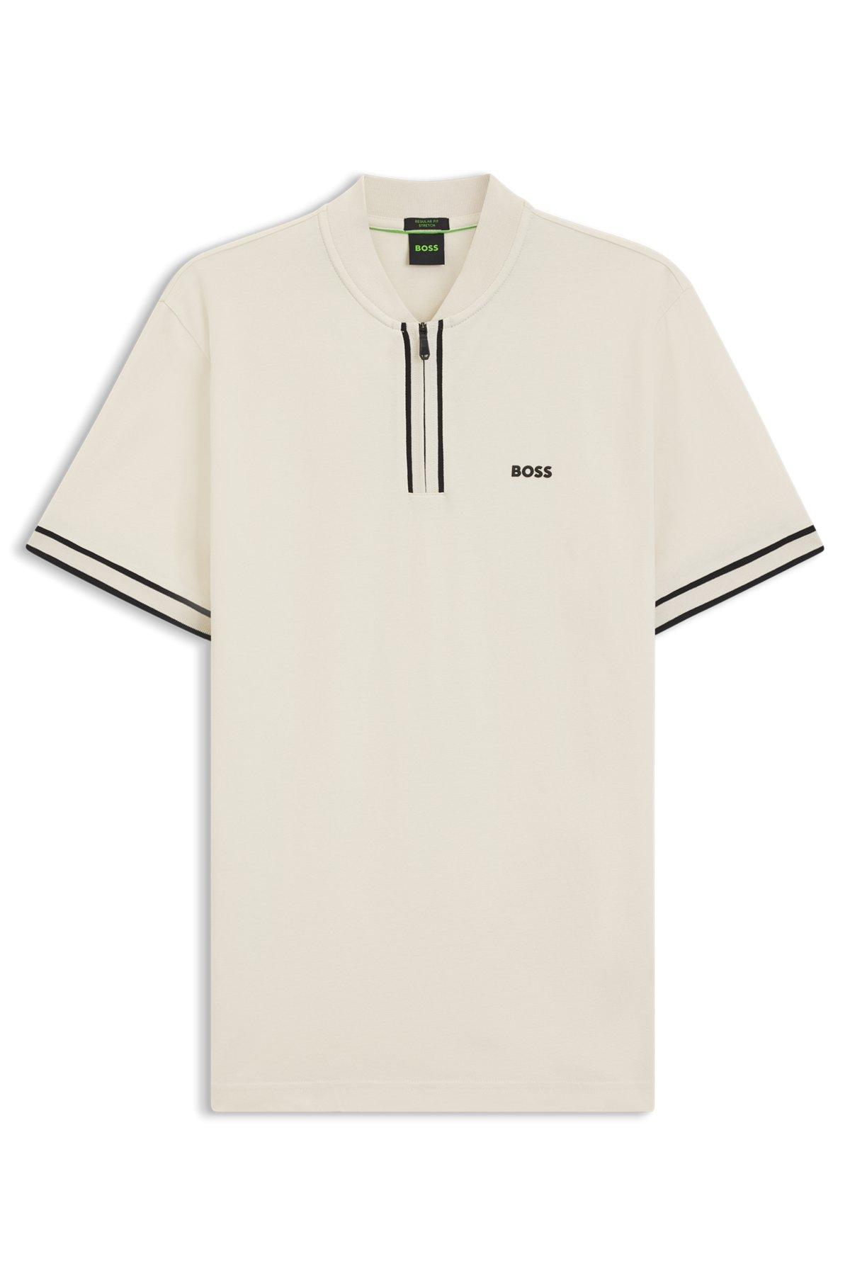 Zip-neck polo shirt in stretch-cotton piqué Product Image