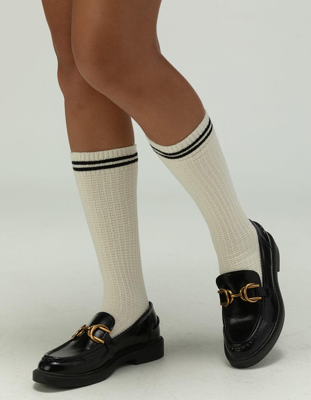 FULL TILT Waffle Stripe Knee High Womens Socks - BLACK/WHITE Product Image