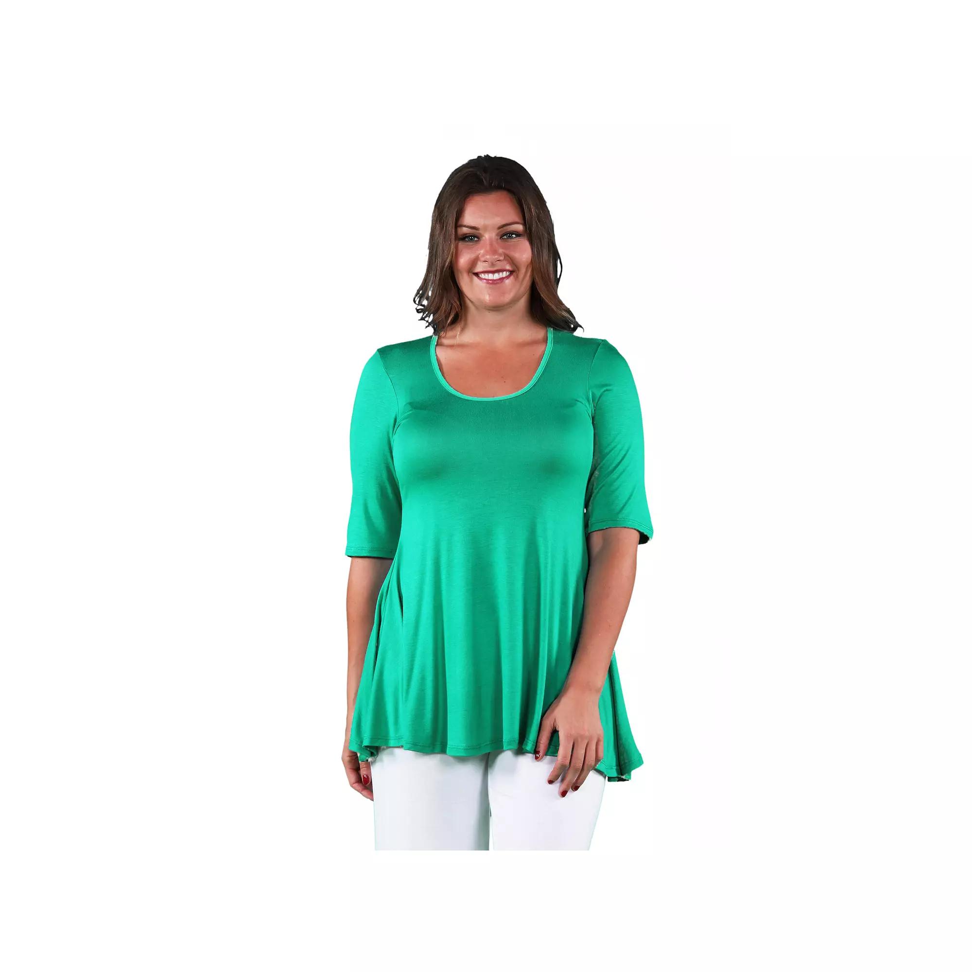 Plus Size 24Seven Comfort Apparel Elbow Swing Tunic Top, Womens Green Product Image