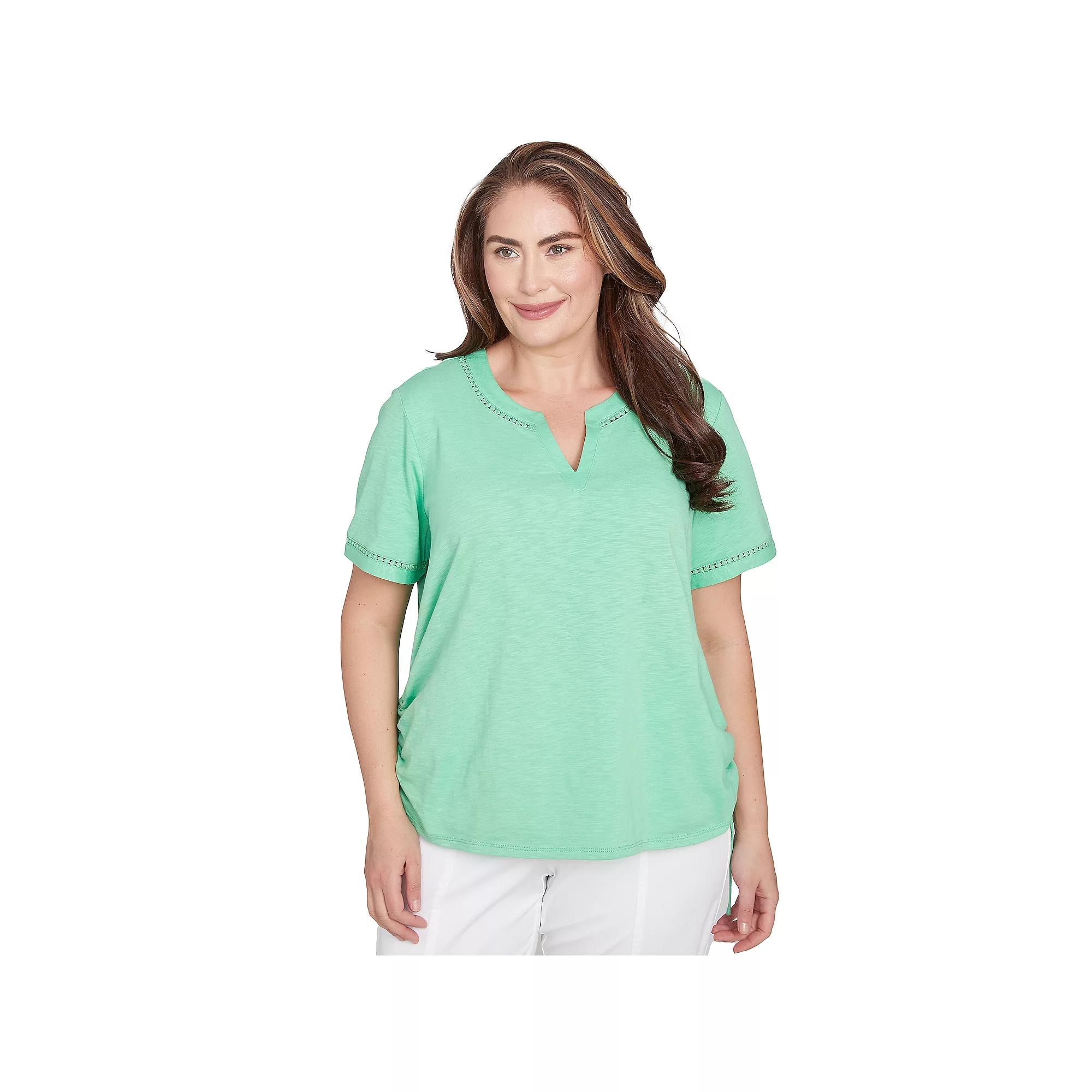 Plus Size Alfred Dunner Dot Lace Trimmed Short Sleeve Tee, Women's, Size: 2XL, Green Product Image