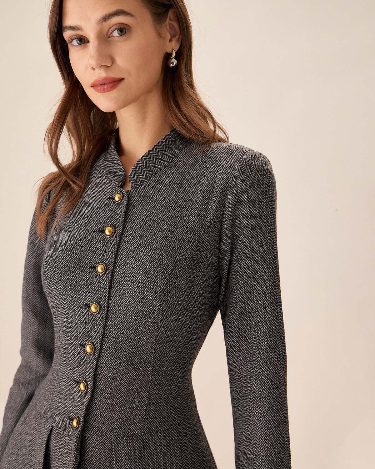 Grey Button Pleated Mini Dress Product Image