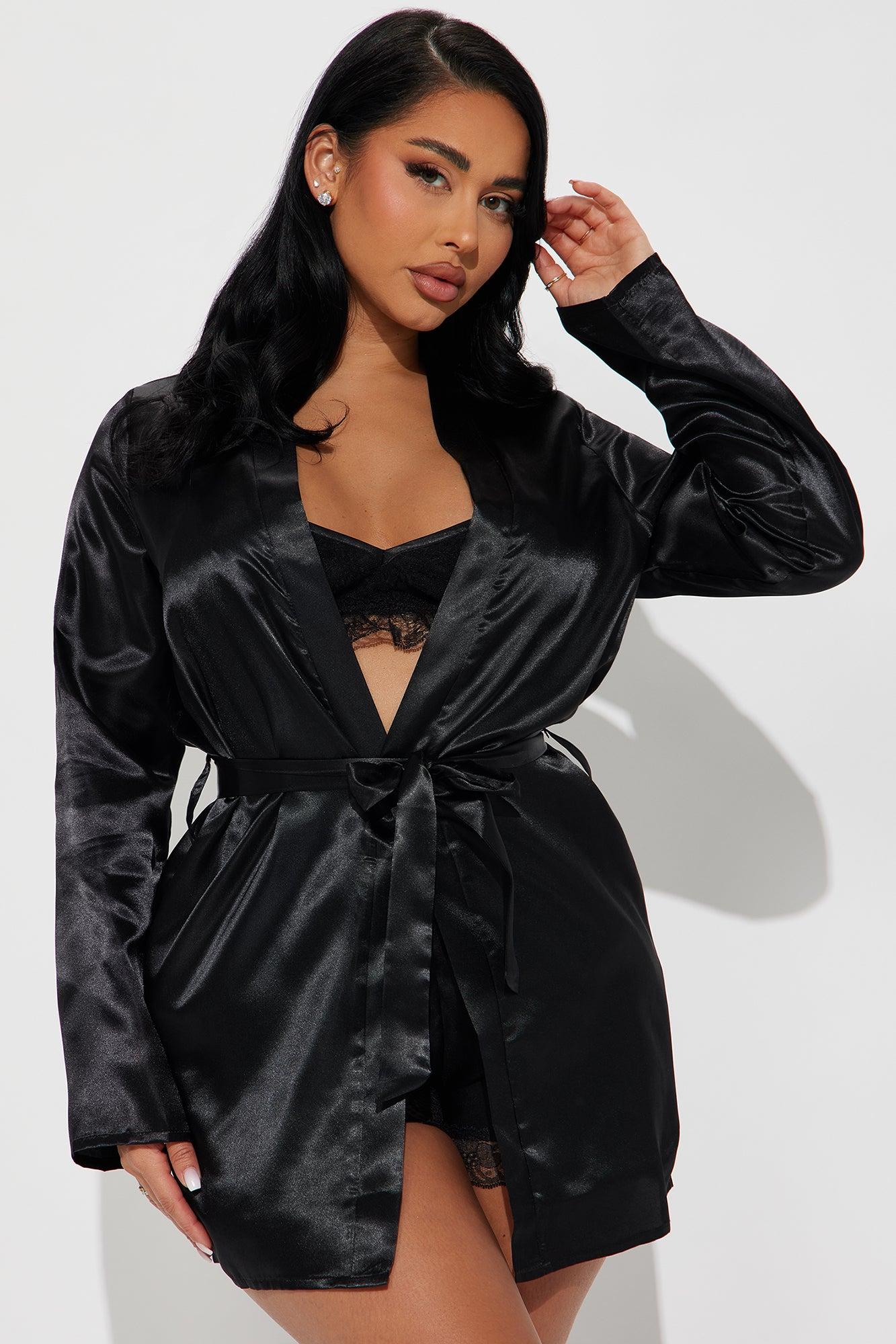 Slumber Party Satin PJ Robe Set - Black Product Image