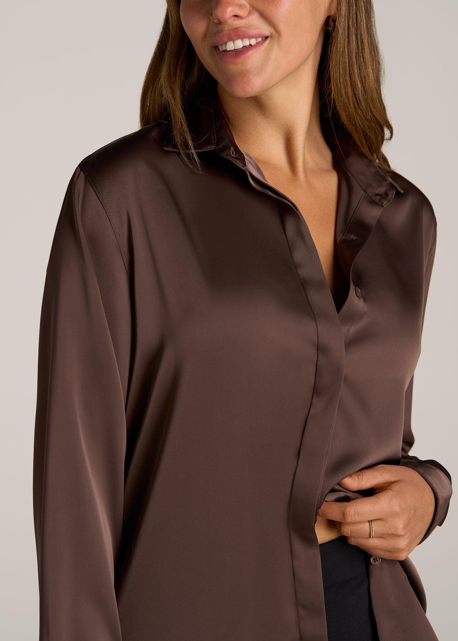 Relaxed Button-Up Blouse for Tall Women in Chocolate Mocha Female Product Image