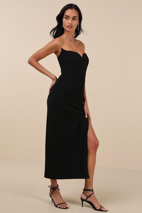 Aliyas Black Strapless Midi Dress Product Image