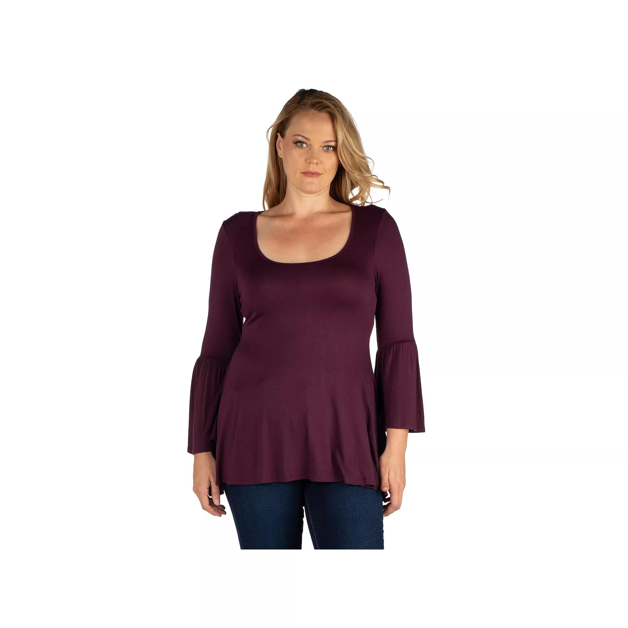 Plus Size 24Seven Comfort Apparel Bell Sleeve Flared Tunic Top, Womens Product Image