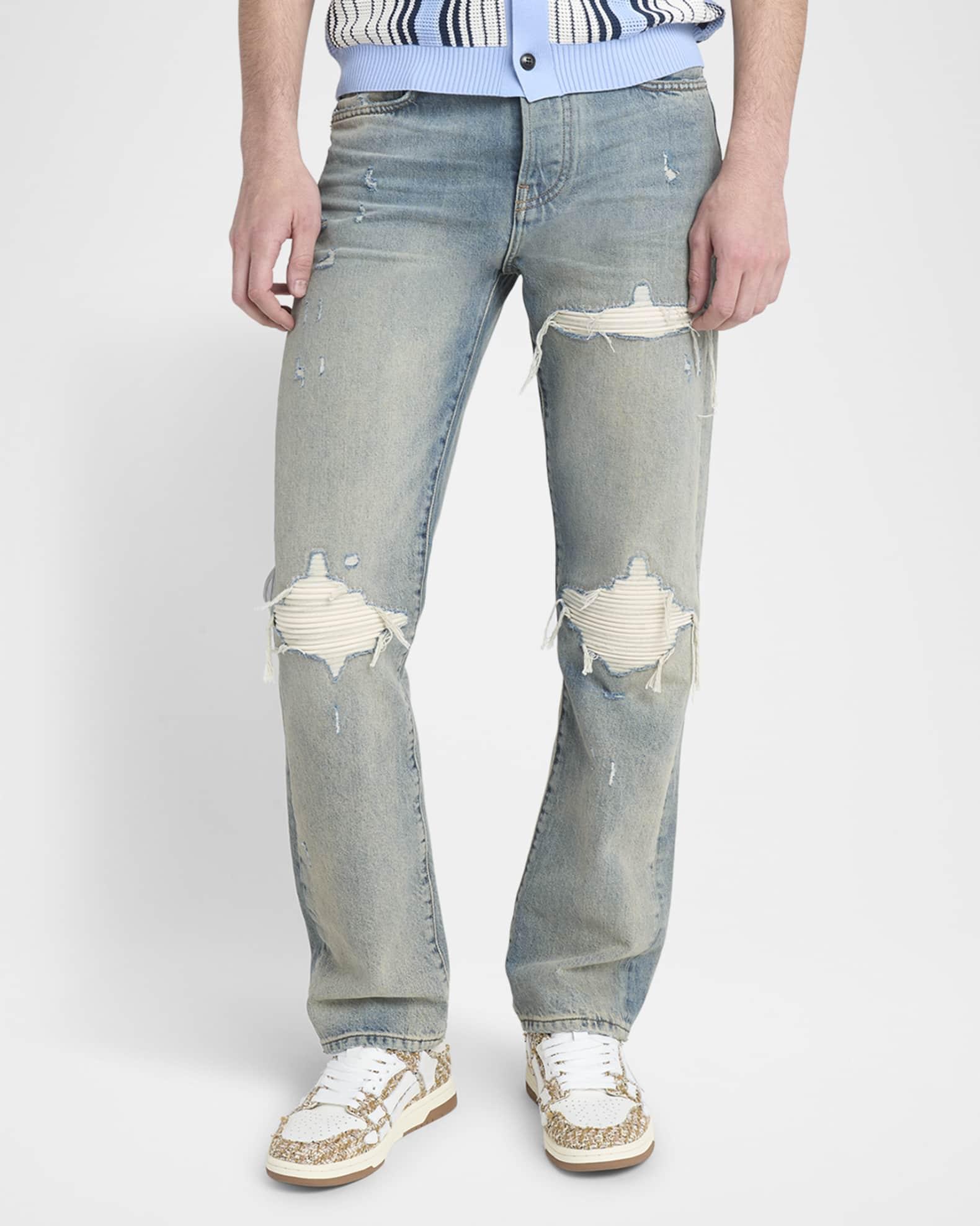 Men's MX1 Distressed Jeans with Pleated Suede Product Image