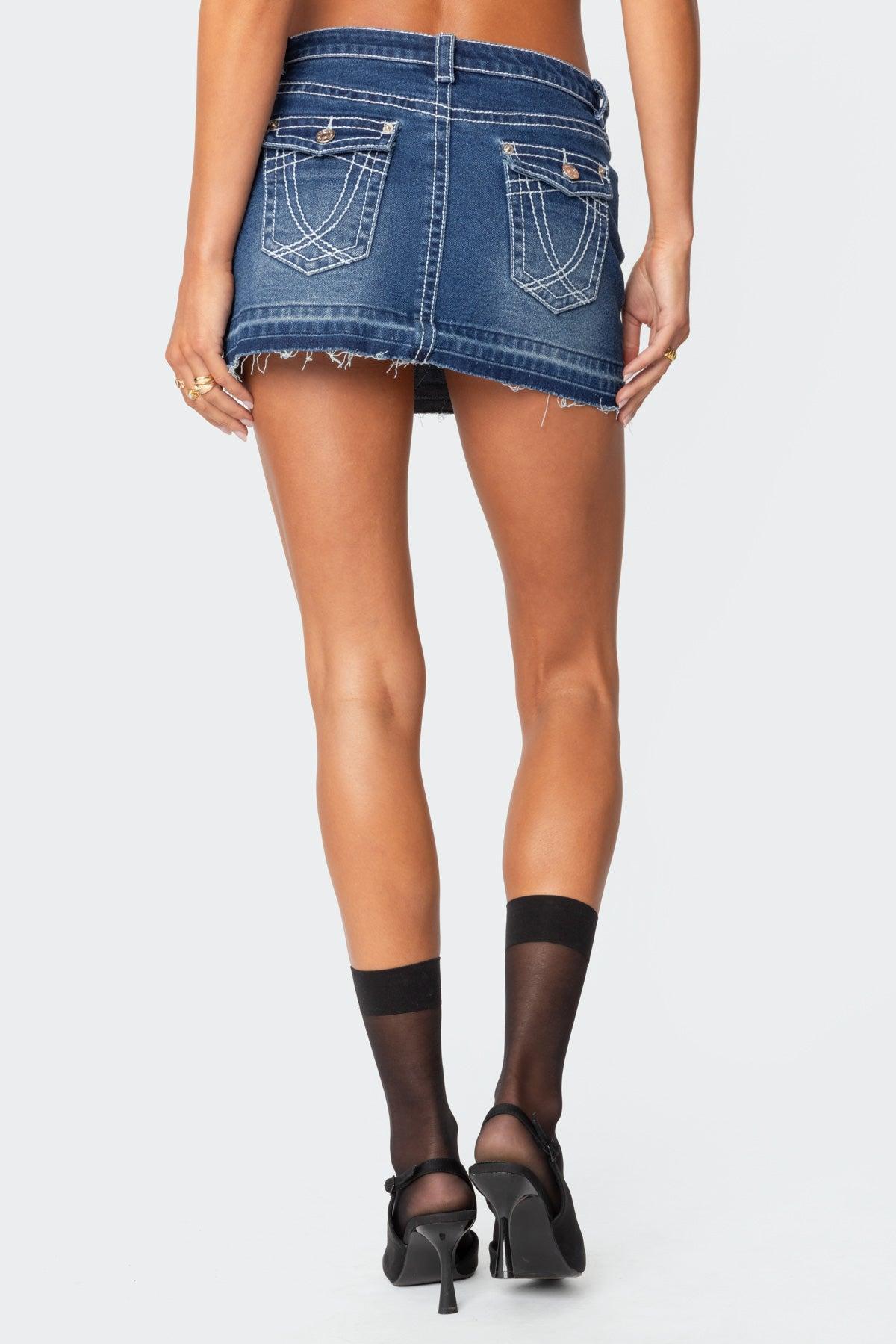 Contrast Stitch Washed Denim Mini Skirt Product Image