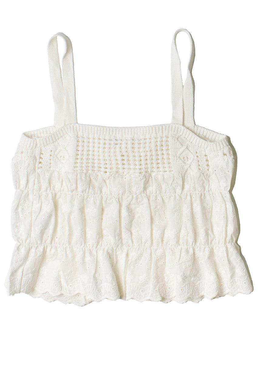 Knit & Floral Eyelet Tie Front Tank Top Product Image