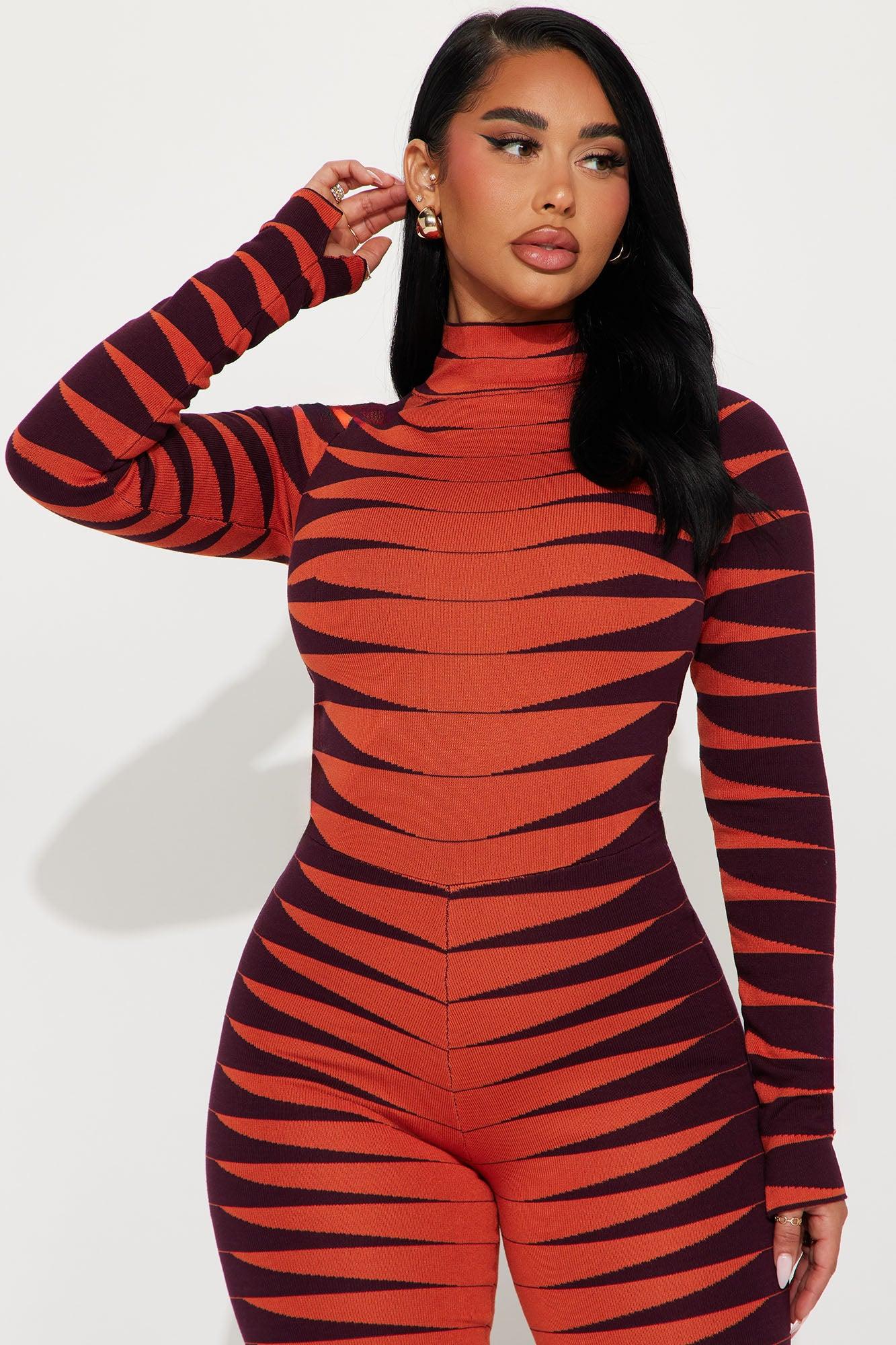 Made For Fun Sweater Jumpsuit - Rust/combo Female Product Image