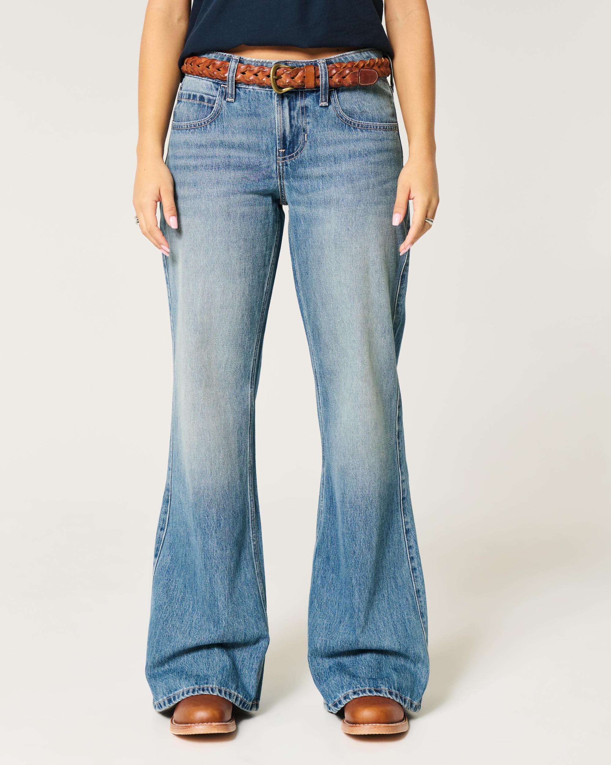 Low-Rise Medium Wash Baggy Flare Jeans Product Image