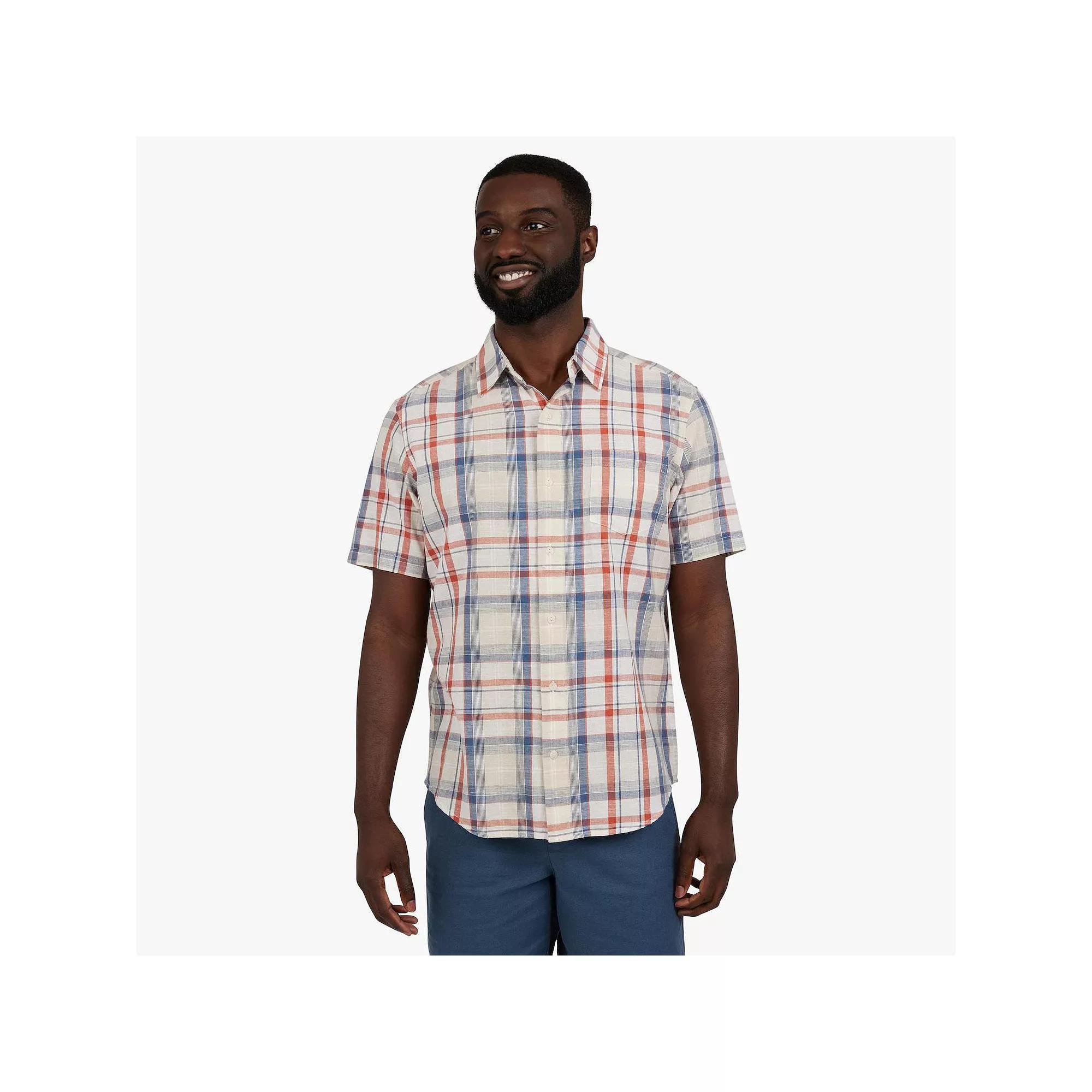Men's Chaps Short Sleeve Linen Blend Striped Button Down Shirt, Size: XL, Biscuit Product Image