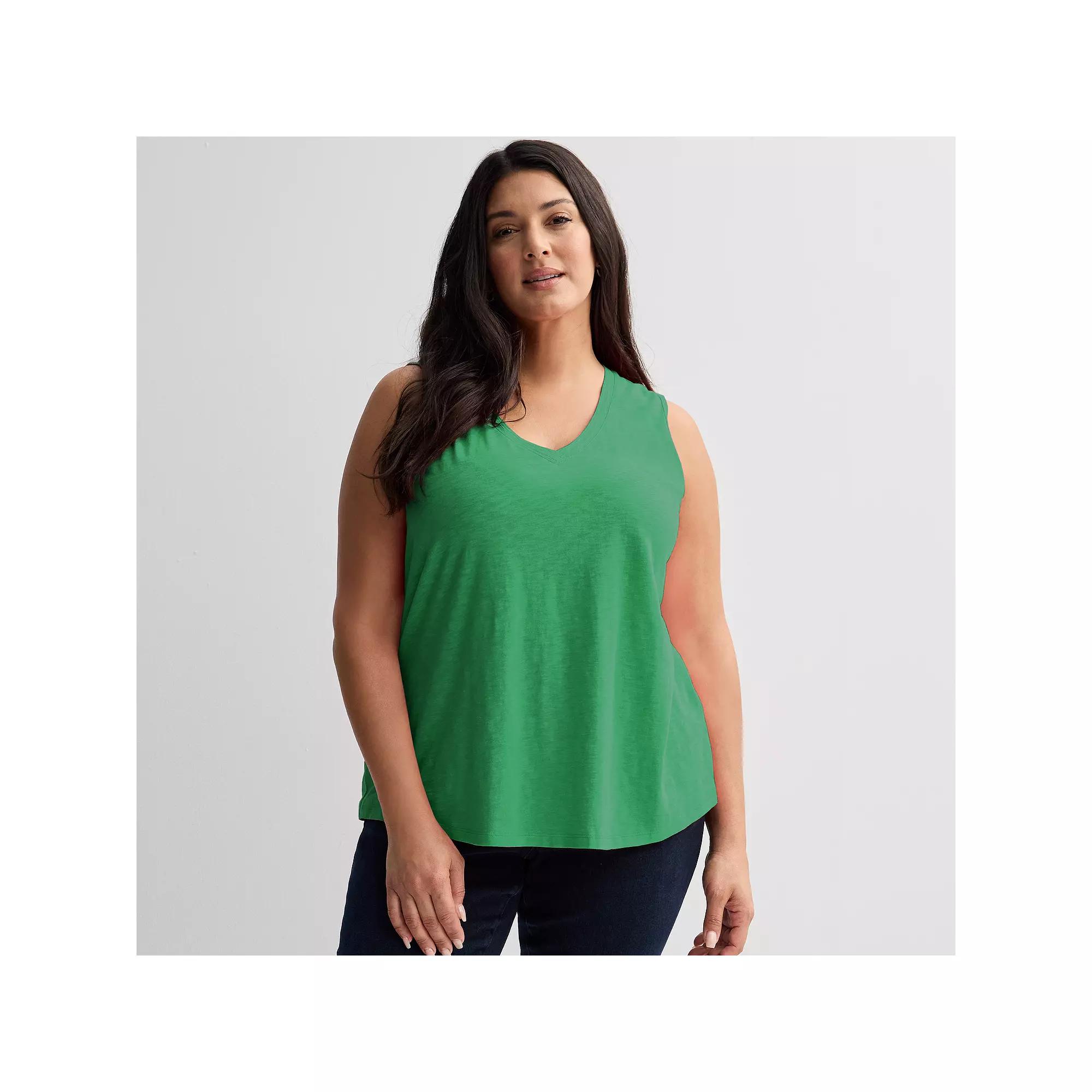 Plus Size Sonoma Goods For Life® Elevated V-Neck Tank Top, Women's, Size: 0X, Green Flare Product Image
