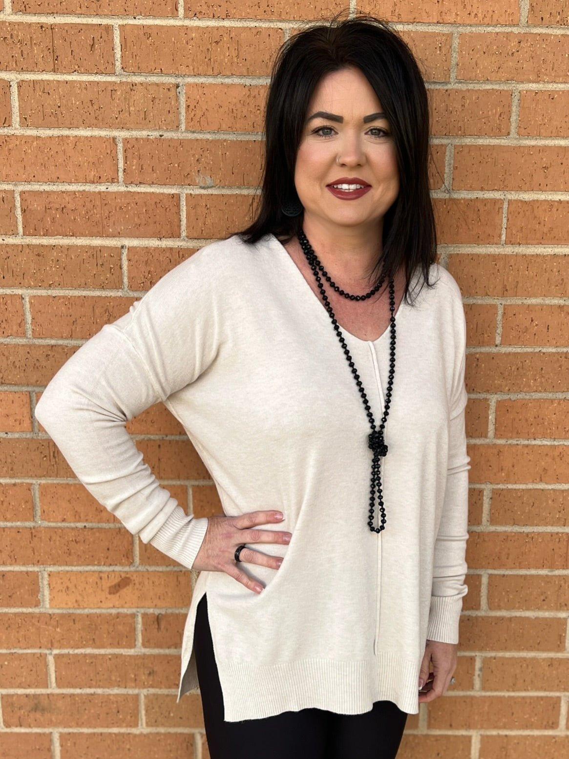 Hi-Low Knit V-Neck Sweater - 5 Colors* Product Image