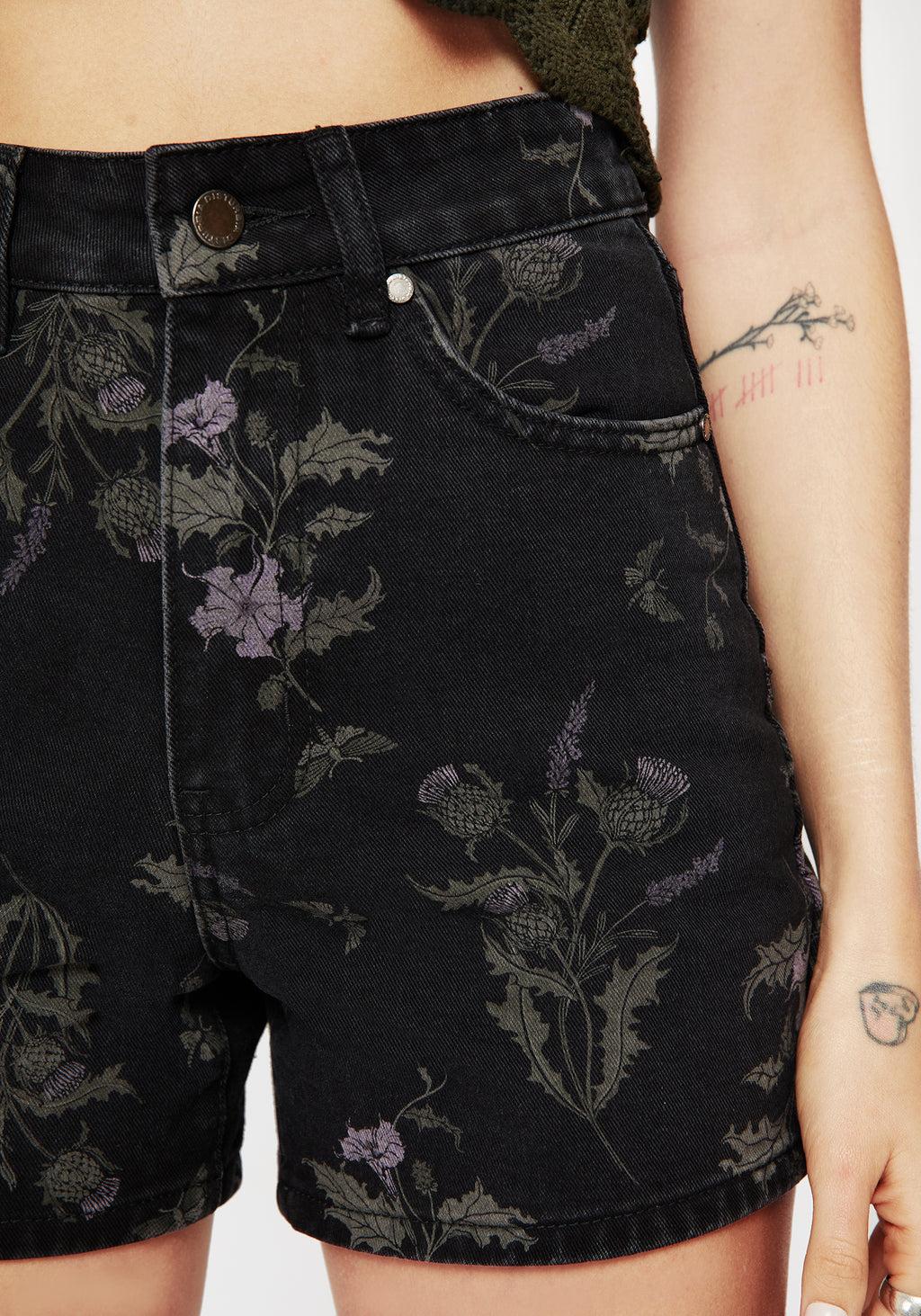 Thistle Floral Print Denim Shorts Product Image
