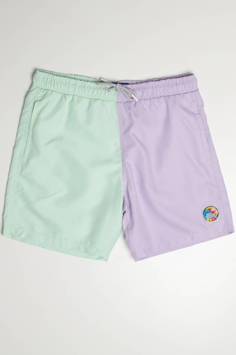 Pastel Purple & Mint Color Blocked Swim Shorts Product Image