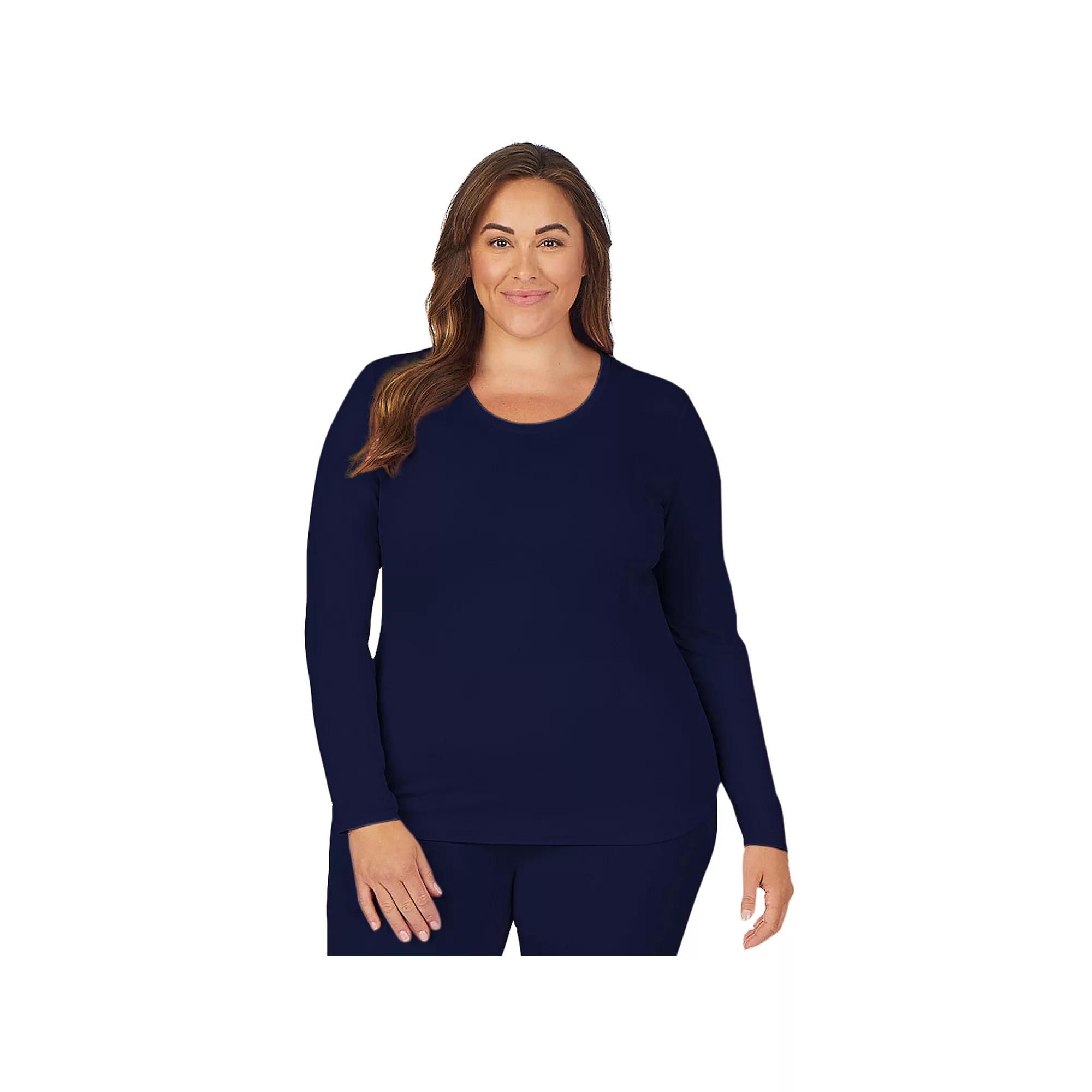 Plus Size Cuddl Duds Under Scrubs Crewneck Top, Womens Blue Product Image