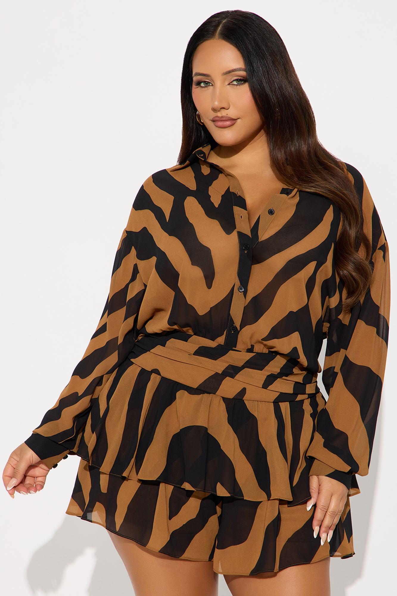Zebra Zen Romper - Brown/combo Female Product Image