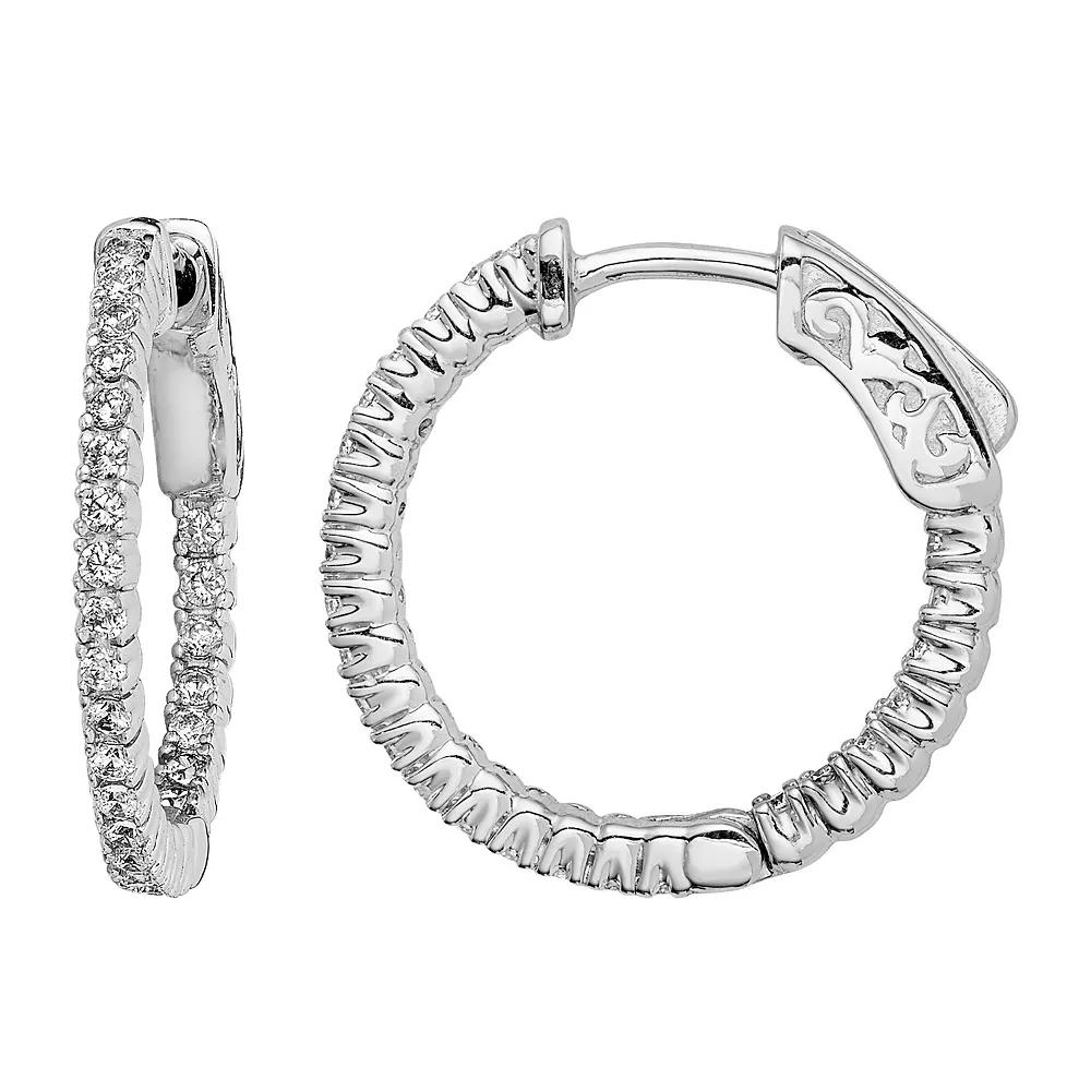 Sterling Shimmer Cubic Zirconia Inside Outside Hinged Hoop Earrings, Women's Product Image