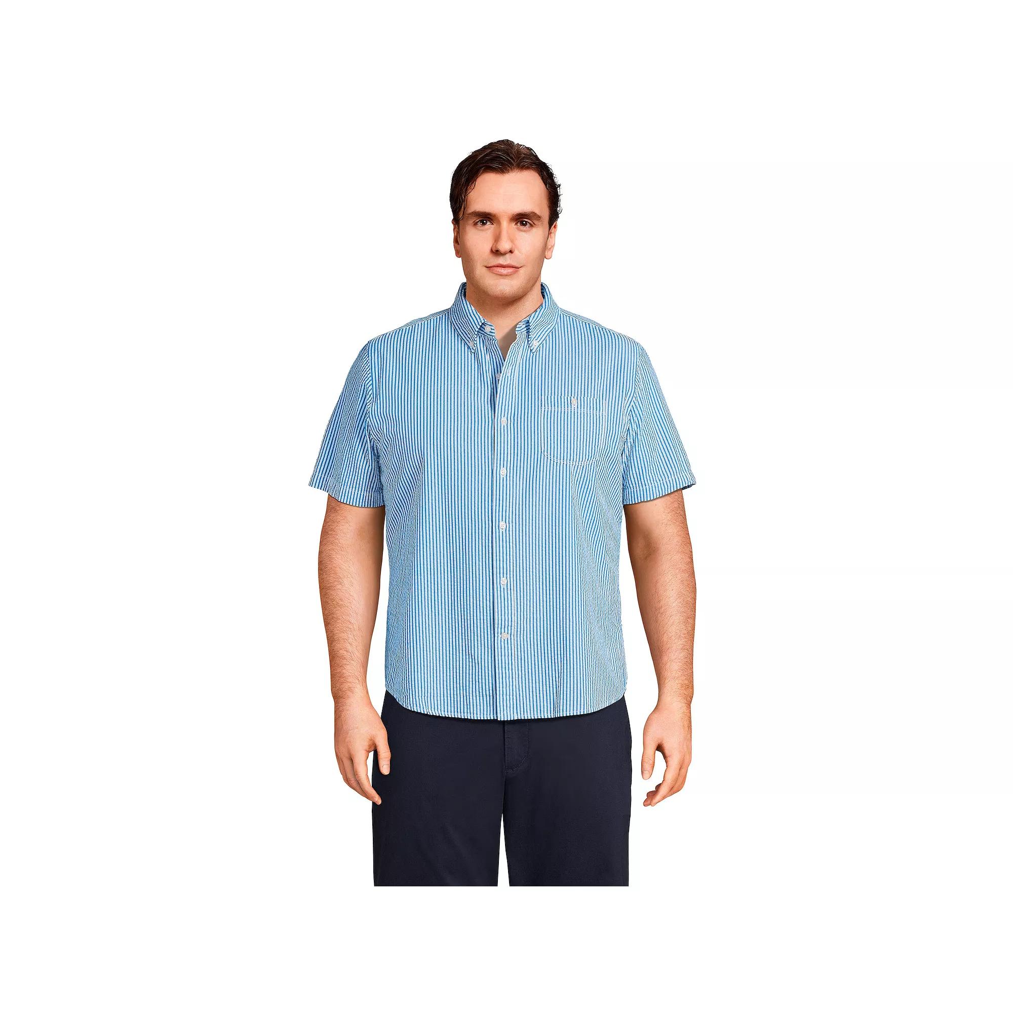 Big & Tall Lands' End Traditional-Fit Seersucker Button-Down Shirt, Men's, Size: 3XB, Deep  Blue Product Image
