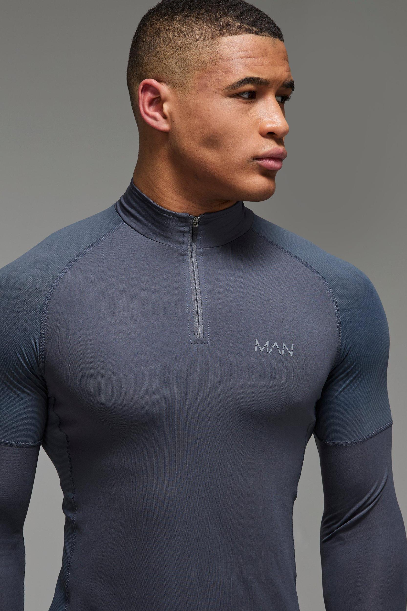 Man Active Muscle Fit Grid Panel Performance 1/4 Zip | boohooMAN USA Product Image