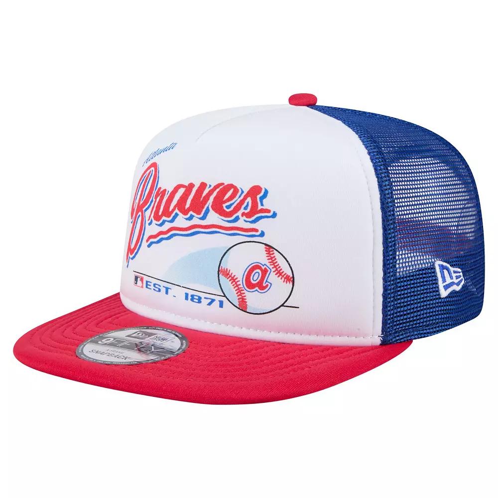Men's New Era White/Red Atlanta Braves Retro Script Trucker 9FIFTY Snapback Hat Product Image