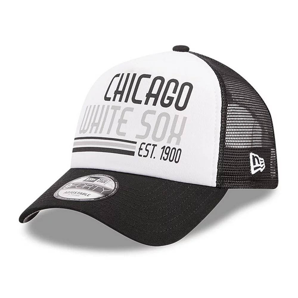 Men's New Era White/Black Chicago White Sox Stacked A-Frame Trucker 9FORTY Adjustable Hat Product Image