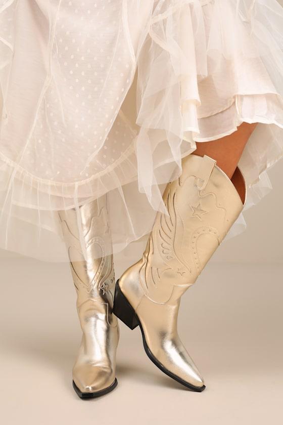 Everlyn Gold Metallic Knee-High Western Boots Product Image