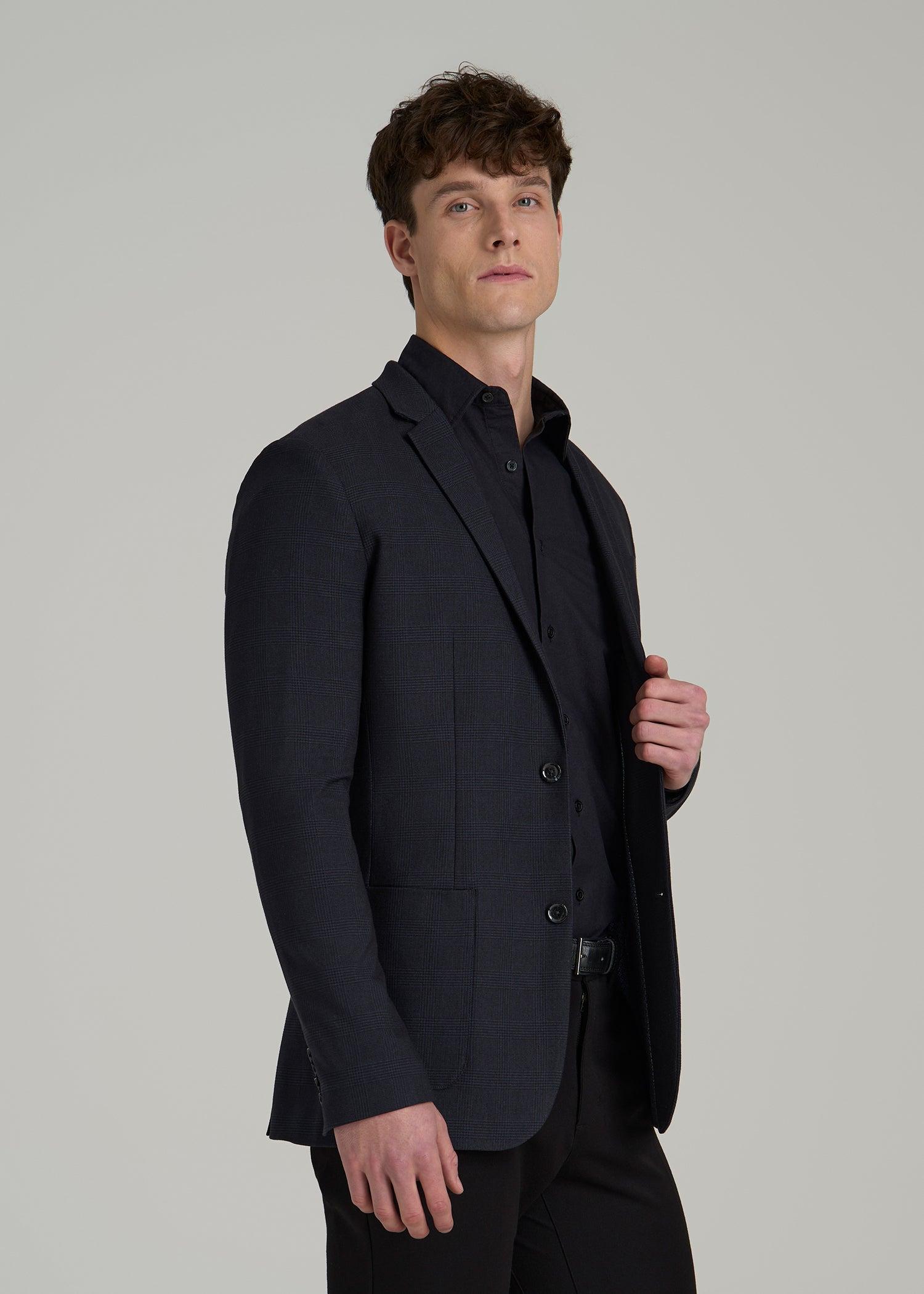 Core Blazer for Tall Men in Black and Blue Plaid Male Product Image
