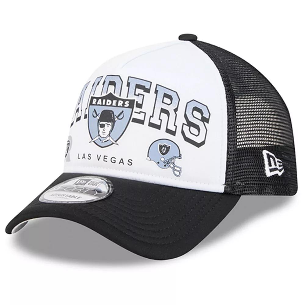 Men's New Era White/Black Las Vegas Raiders Retro Wordmark A-Frame 9FORTY Adjustable Hat, Lvr White Product Image