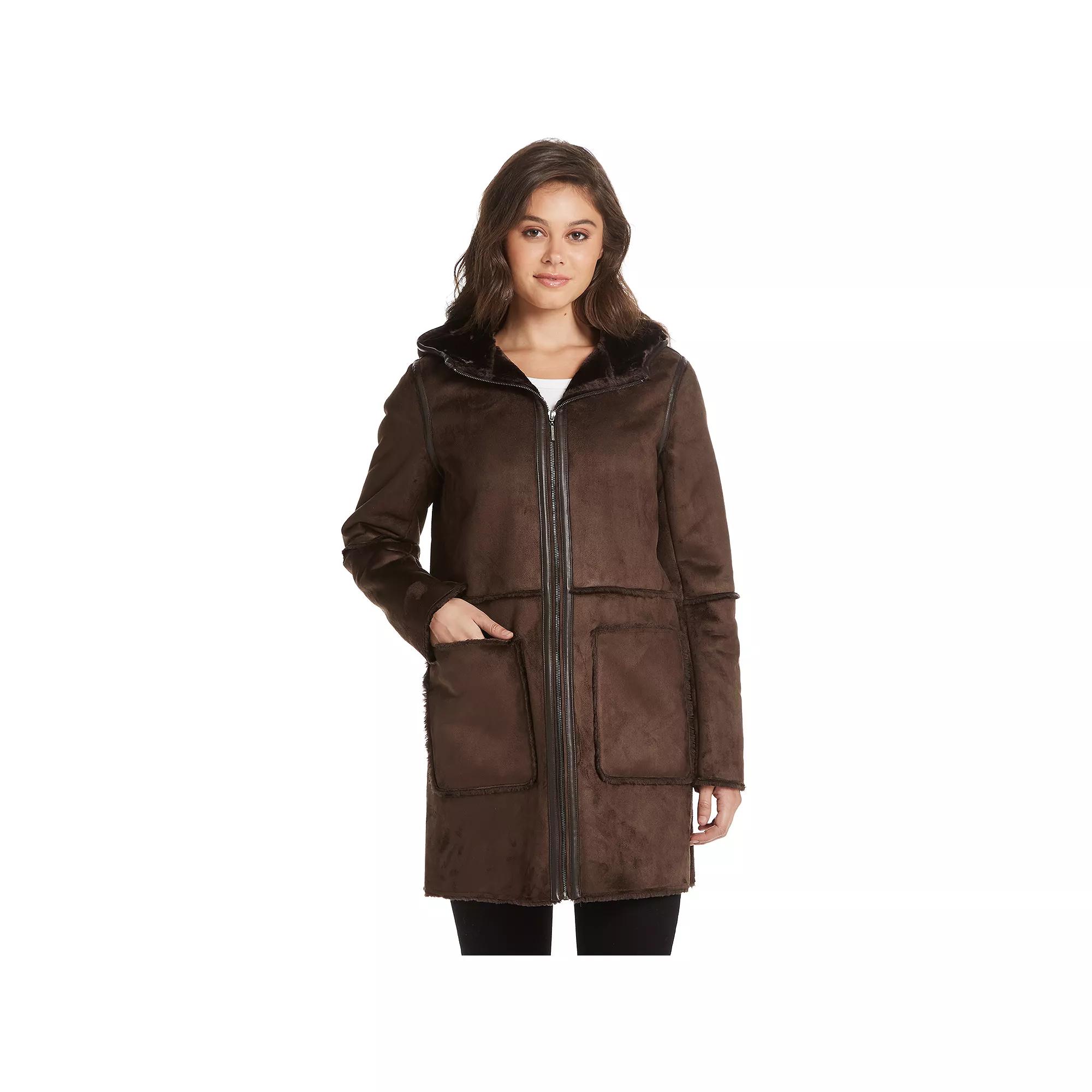Women's Weathercast Hooded Heavyweight Faux Shearling Walker Jacket,  Product Image
