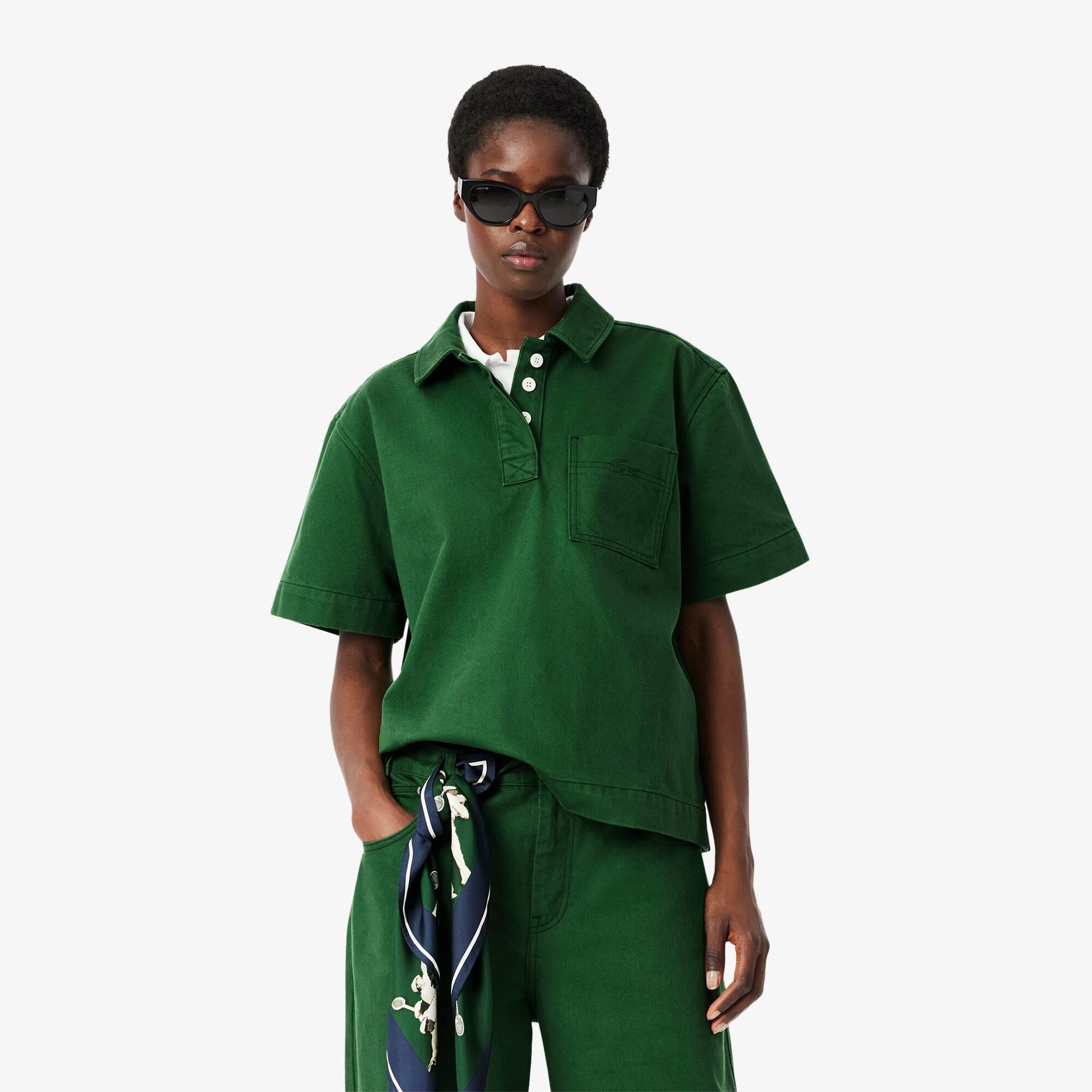 Oversized Denim Polo Shirt Product Image