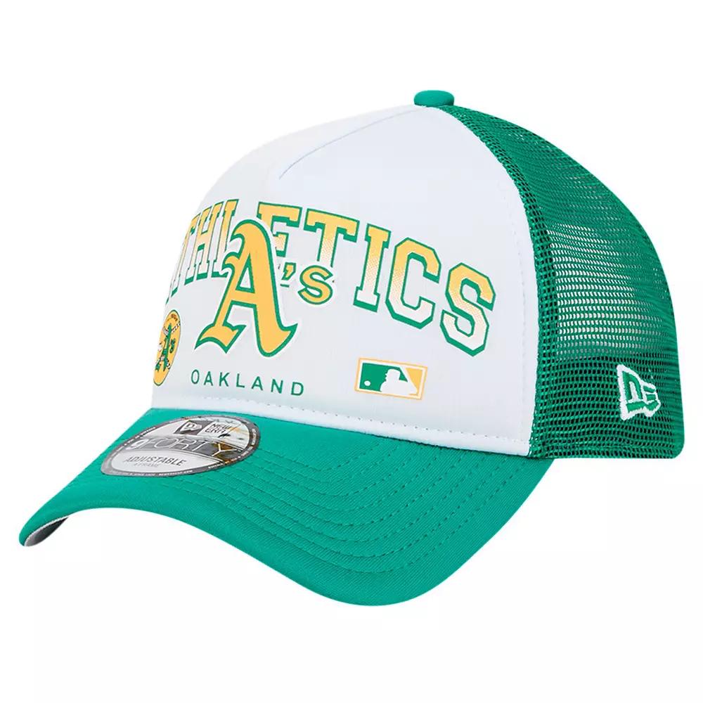 Men's New Era White Oakland Athletics Retro Wordmark 9FORTY A-Frame Trucker Adjustable Hat Product Image