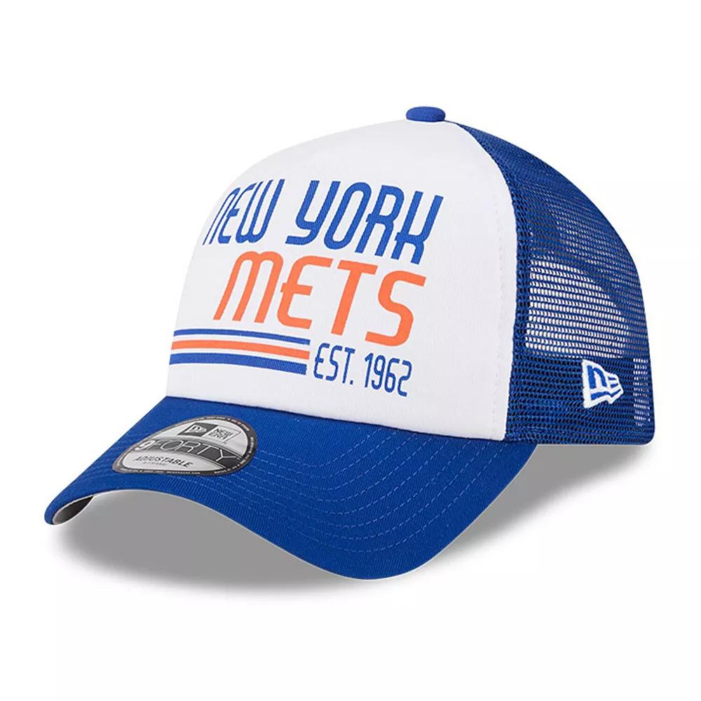 Men's New Era White/Royal New York Mets Stacked A-Frame Trucker 9FORTY Adjustable Hat Product Image