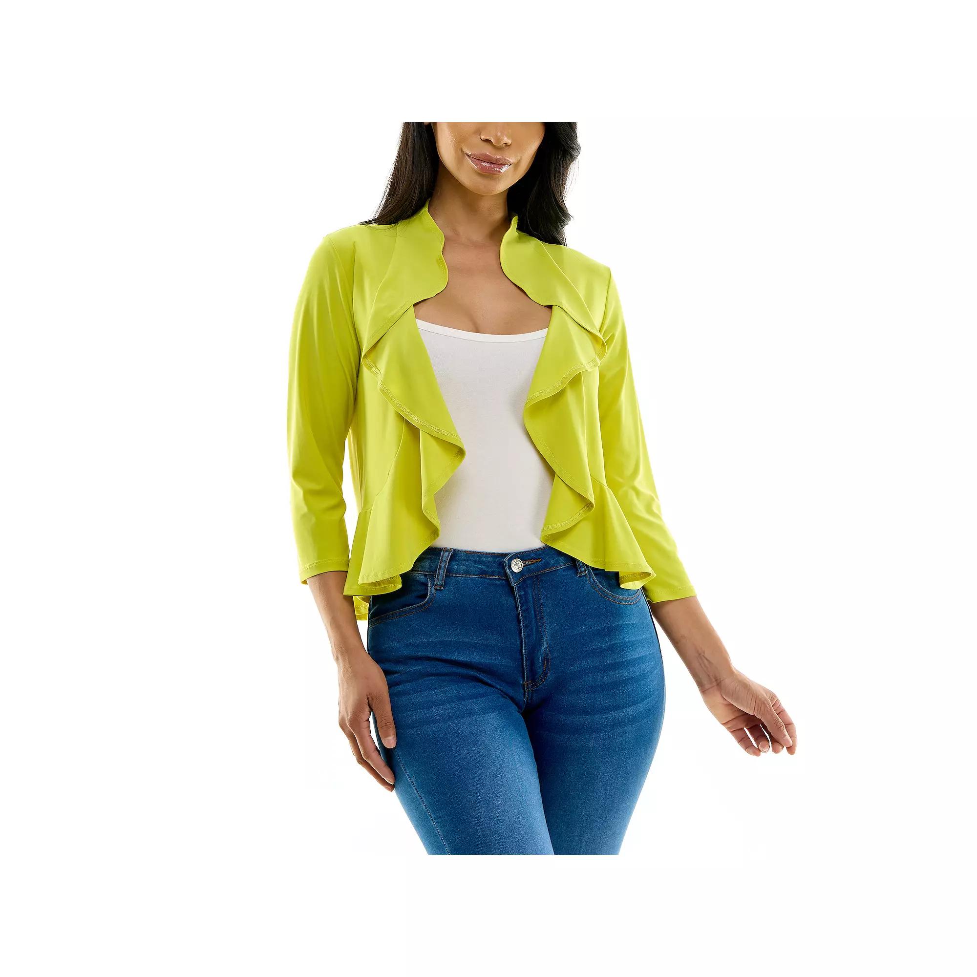 Women's Nina Leonard Ruffle Front Cropped Cardigan,  Product Image