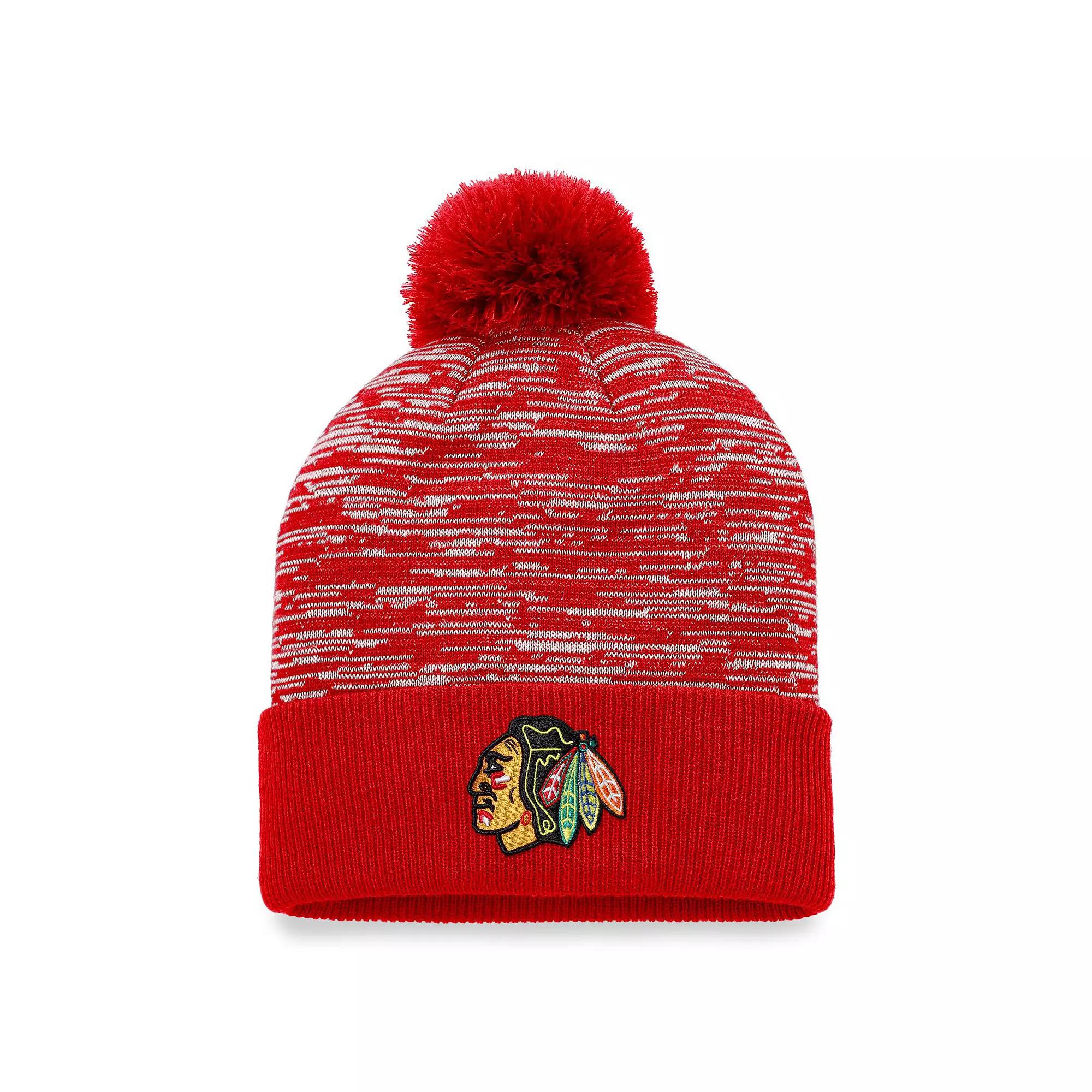 Men's Fanatics Branded Red Chicago Blackhawks Defender Cuffed Knit Hat with Pom Product Image