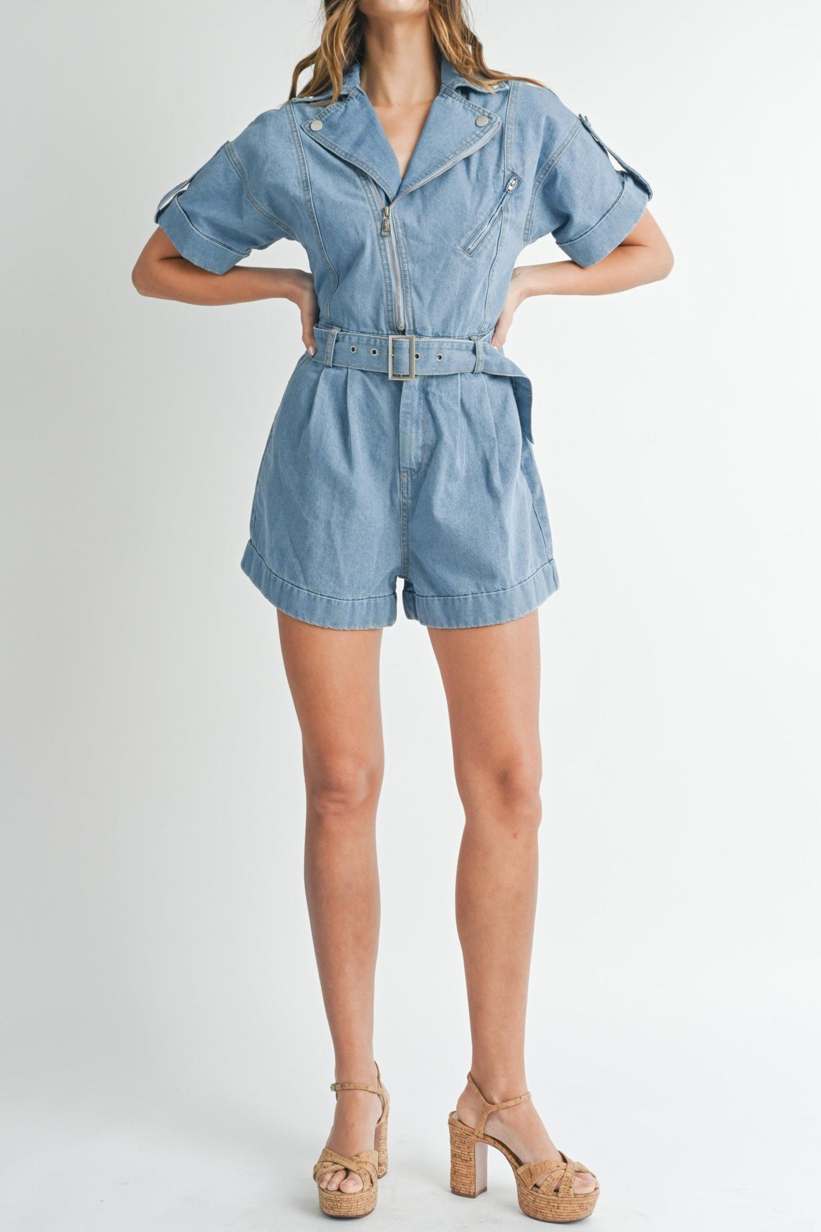 Moto Jacket Denim Romper Product Image
