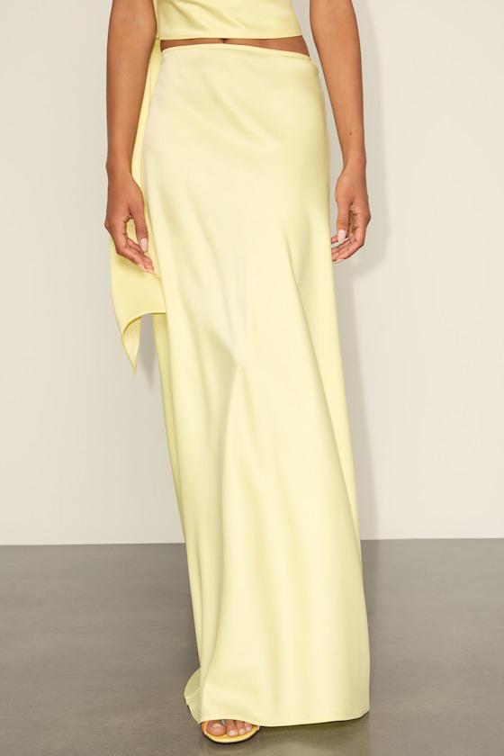 Marabella Light Yellow Satin High-Rise Maxi Skirt Product Image