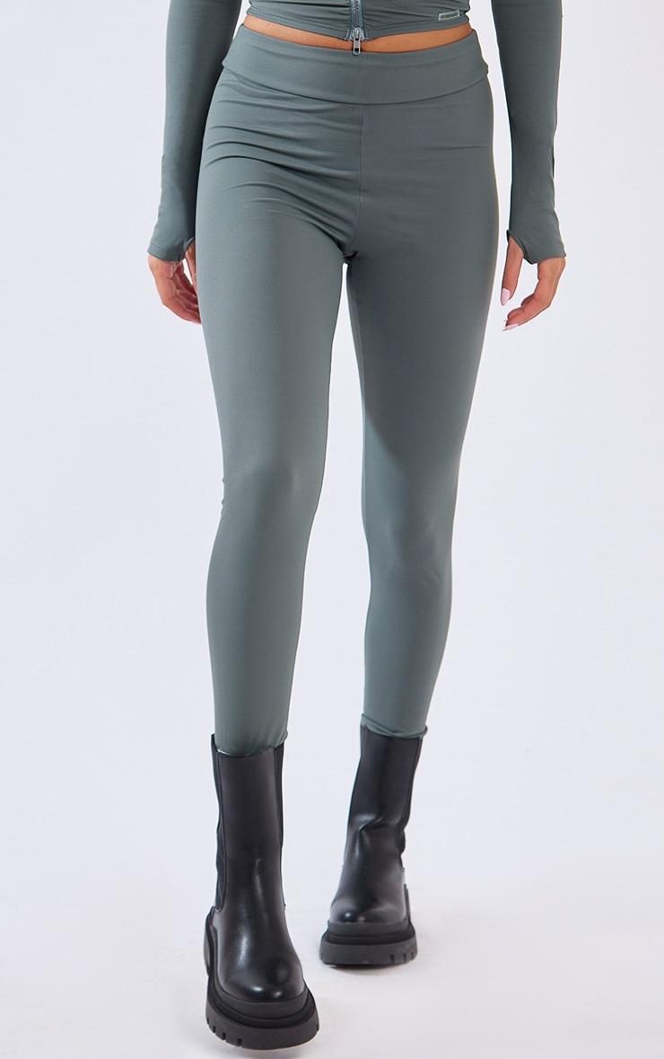 Khaki Brushed Sculpt Ruched Bum High Waist Sport Leggings Product Image