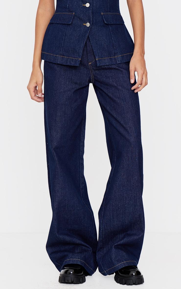 Indigo Tailored Style Wide Leg Jeans Product Image