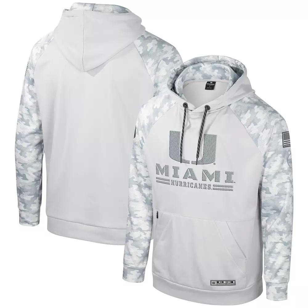 Men's Colosseum Gray Miami Hurricanes OHT Military Appreciation Ice Raglan Pullover Hoodie, Size: Medium, Grey Product Image