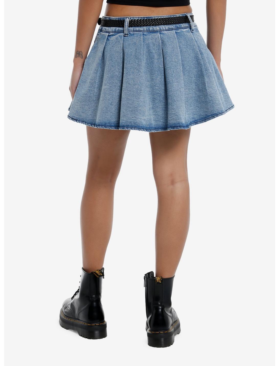 Sweet Society Light Indigo Belted Denim Skirt Product Image