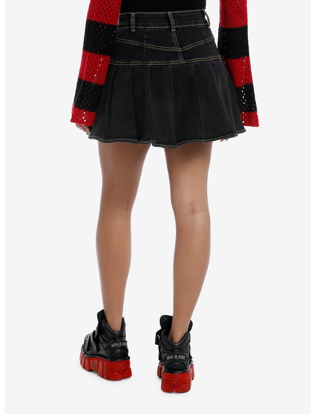 Social Collision Dark Indigo Pleated Denim Skirt Product Image