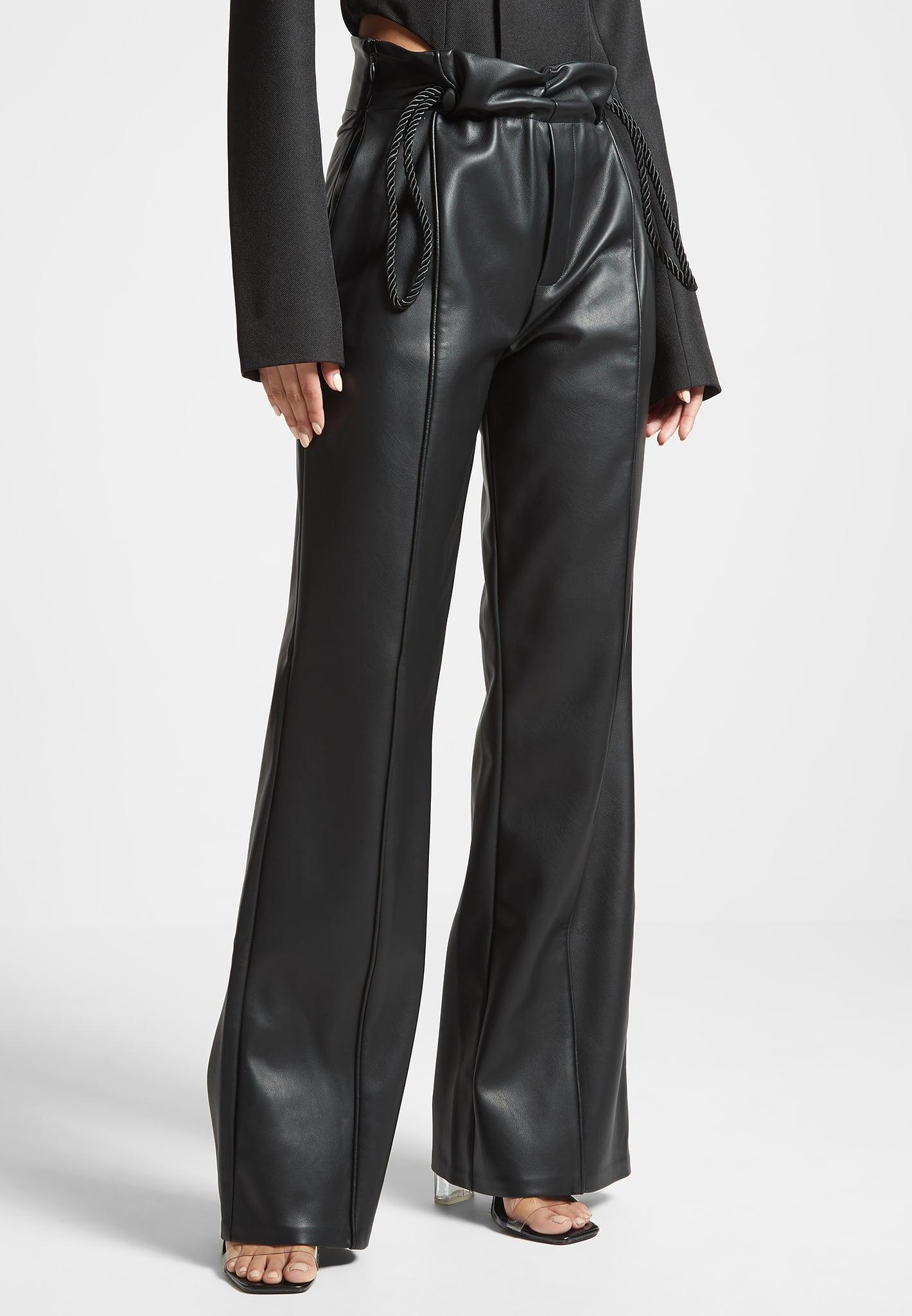 Leather Rope Tie Trousers - Black Female Product Image