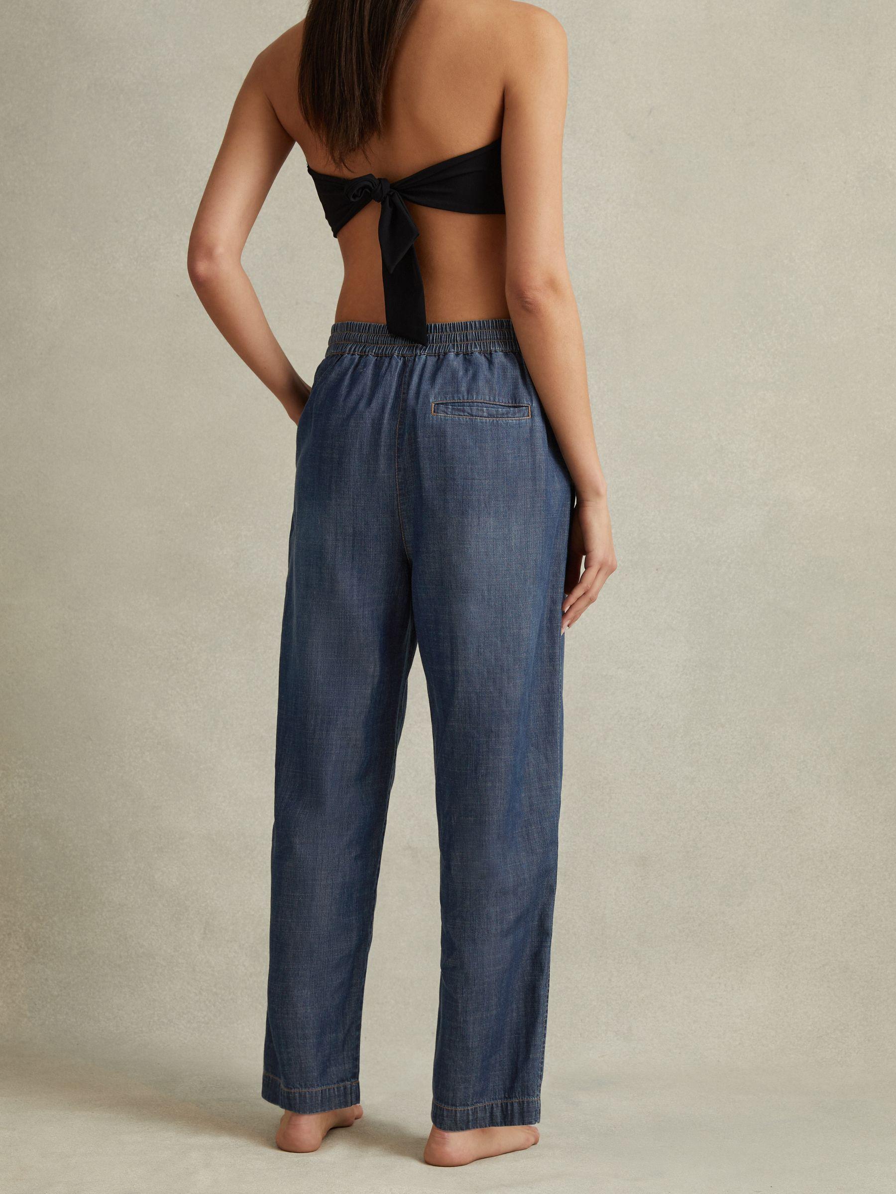 Denim Look Tapered Trousers in Mid Blue Product Image