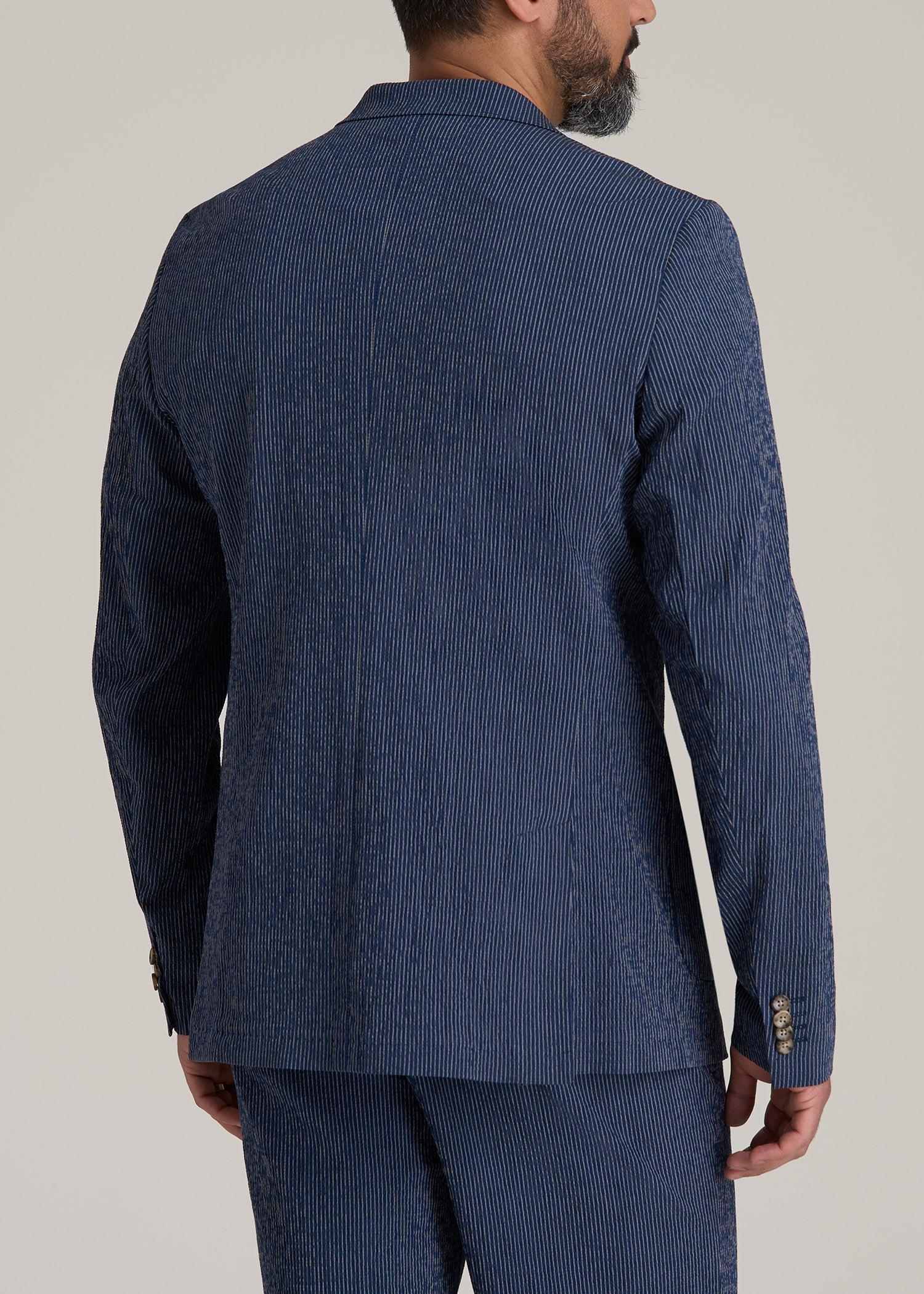 Stretch Seersucker Blazer for Tall Men in Navy and Off White Stripe Male Product Image