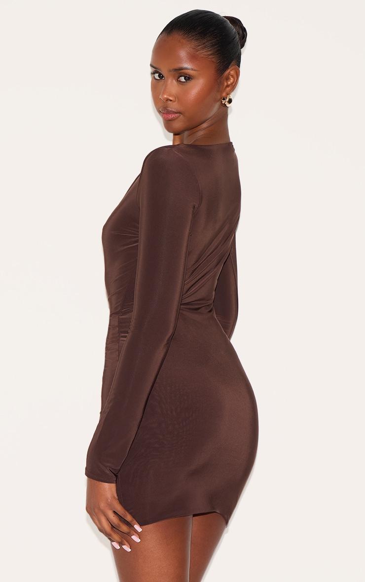 Chocolate Slinky Long Sleeve Mini Dress Product Image